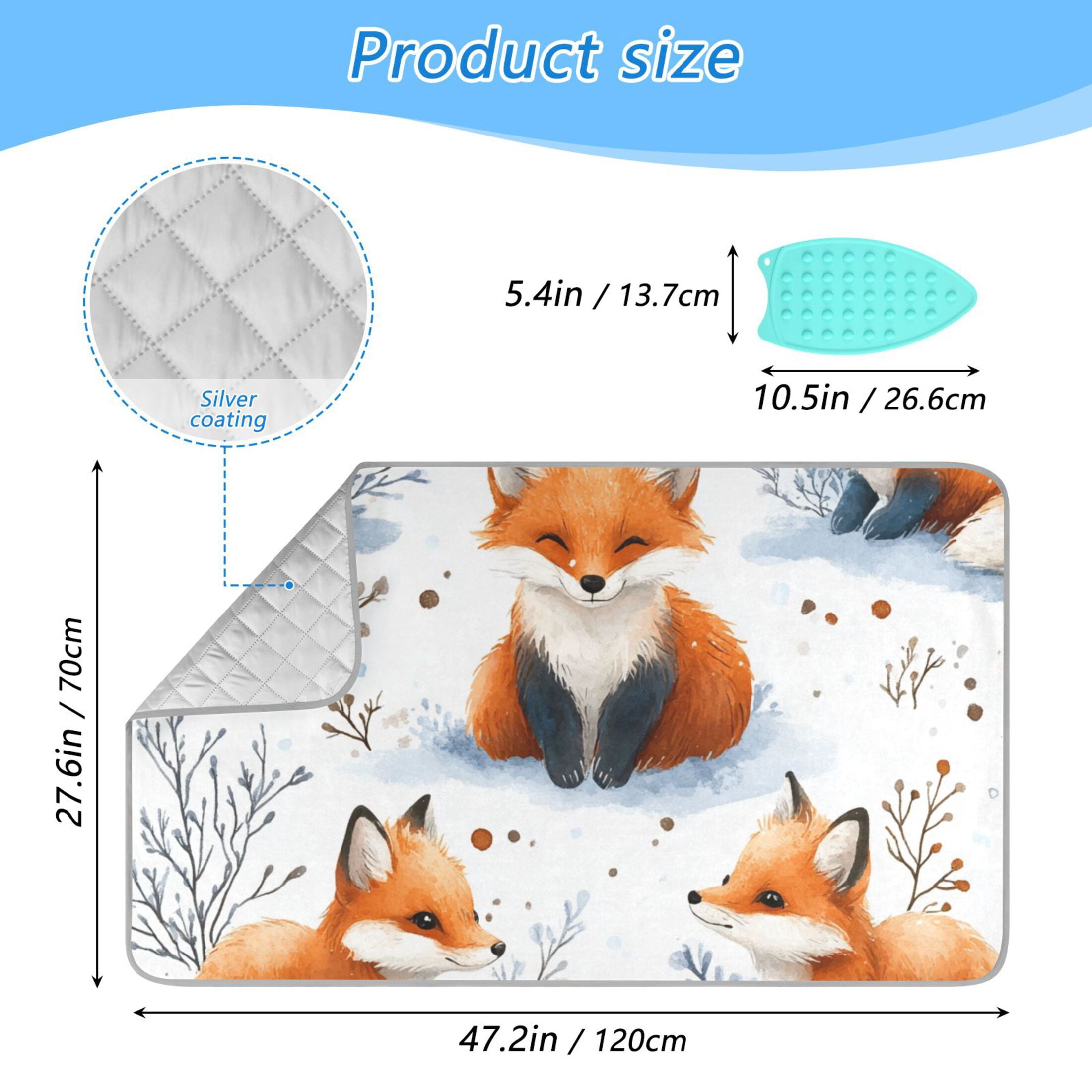 Cartoon Foxes in Snowfield Trees Ironing Mat Blanket Portable Travel Ironing Pad Heat Resistant Pad 47.2" x 27.6”