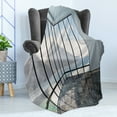 thumbnail image 4 of White Soft Flannel Fleece Throw Blanket, Mountain Ocean Sea Clouds Scenery from Glass Window Photograph, Cozy Plush for Indoor and Outdoor Use, 60" x 80", Charcoal Grey Sky Blue, by Ambesonne, 4 of 5