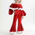 thumbnail image 2 of MEZZALL Kids Girls Velvet Santa Long Sleeve Tops With Flare Pants Festive Holiday Xmas Party Outfits For Fall Solid Color Leisure Child Clothes, 2 of 4