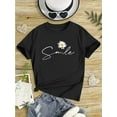 thumbnail image 1 of Camiseta estampada "Smile" Daisy para niña - Camiseta informal de algodón negro de manga corta y cuello redondo, lavable a máquina para primavera/verano, 1 of 6
