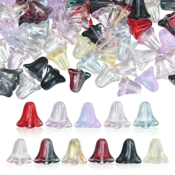 U8MO 100x Glass Crystal Lily Flower Tulip Loose Spacer Beads for DIY Making Supplies