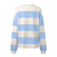 thumbnail image 5 of Women Striped Color Block Polo Sweatshirt Lapel Collared Long Sleeve Oversized Shirt Trendy Spring Clothes (Blue M), 5 of 5