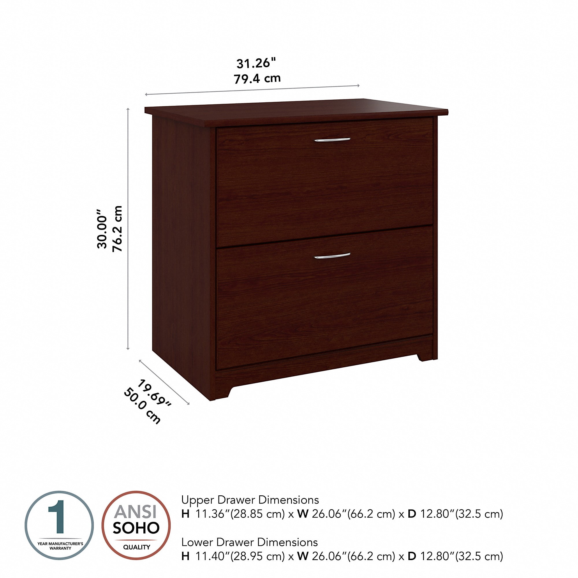Bush Furniture Cabot Lateral File Cabinet, 2 Drawer, Harvest Cherry