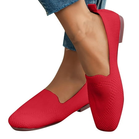 Round Toe Women Flat Shoes Slip on Girls Dress Black Ballet Flats Red 5.5