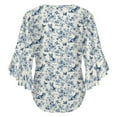 thumbnail image 6 of Toile De Jouy Cute Dog Women's V-Neck Blouse With 3/4 Ruffled Bell Sleeves Casual Top Ladies Blouses, 6 of 7