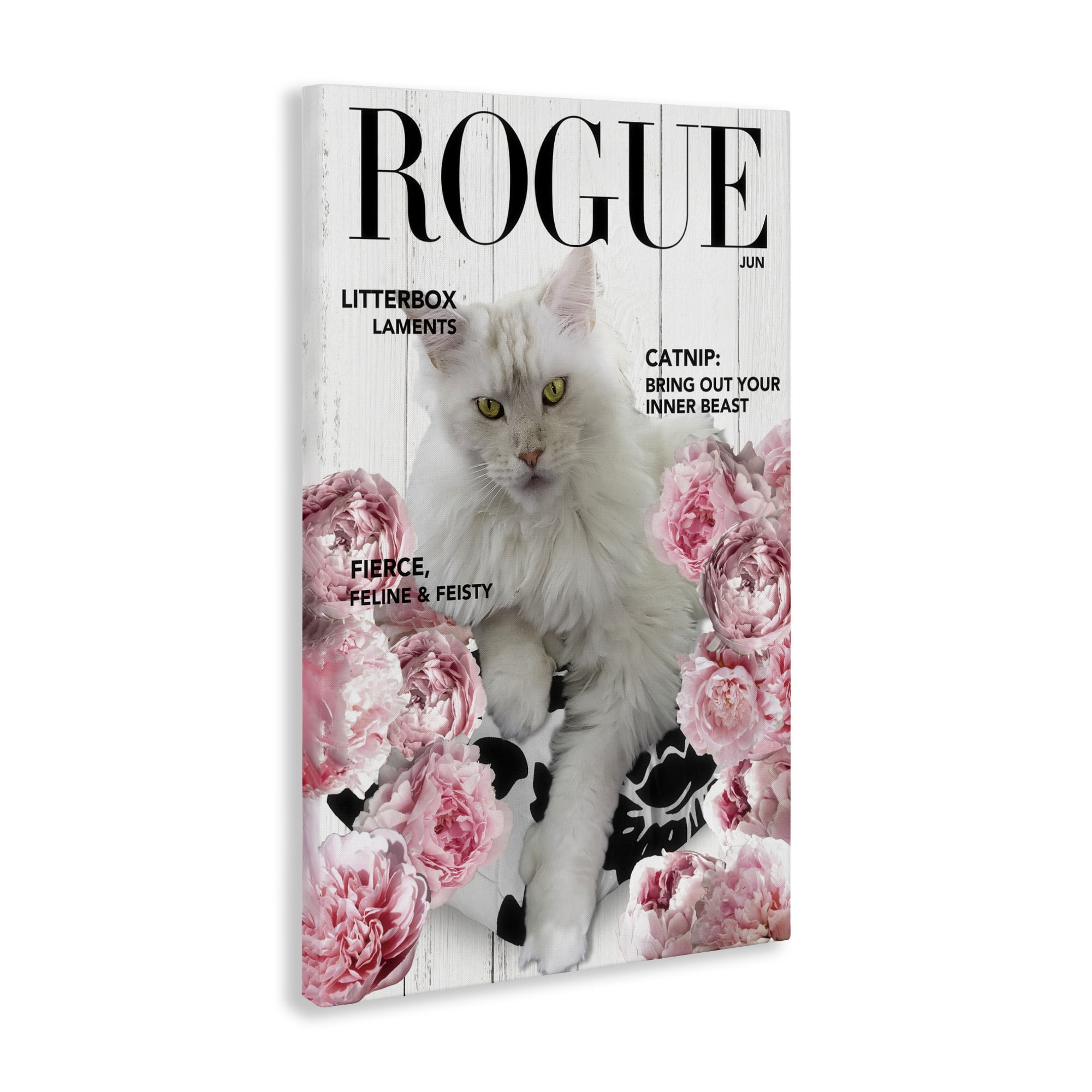 Funny Floral Cat Magazine Canvas Wall Art, design by Sasha