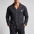 thumbnail image 4 of Ecqkame Cotton Pajamas for Men Set Plaid Long Sleeve Lapel Button Down Tops Elastic Waist Pants Casual Comfy 2 Piece Sleepwear Sets Black XXXXL, 4 of 6