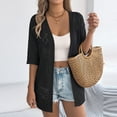 thumbnail image 5 of gbyLJF Women's Summer Crochet Lightweight Short Sleeve Open Front Sweater Tops Beach Vacation Hollowed-out Cardigan, 5 of 8