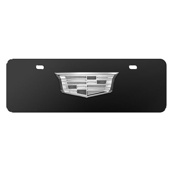 Cadillac 3D Crest Chrome Metal Logo 12" x 4.25" European Look Black Half-Size Stainless Steel License Plate