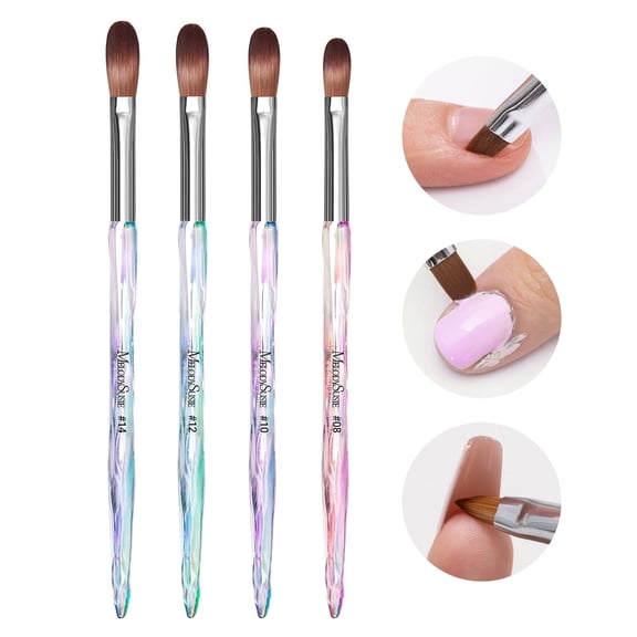 MelodySusie 4Pcs Nail Art Brush Set, Sizes 8 10 12 14 for Acrylic Powder Application and Nail Extension, Oval