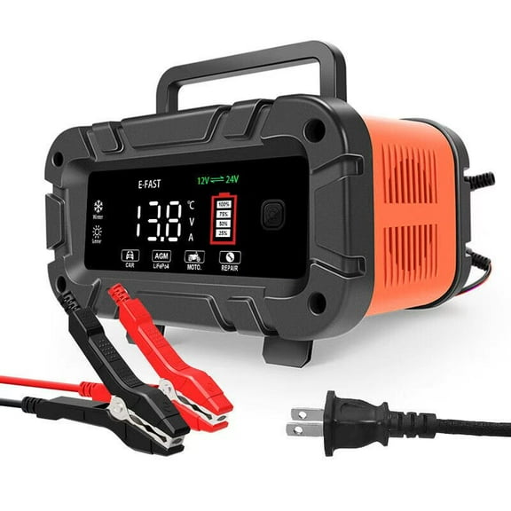 Portable 10A 12V/24V E-Fast Car Battery Charger for Automotive w/Temp Compensation