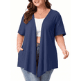 thumbnail image 2 of PINKSIR Women's Plus Size Short Sleeve Cardigan Lightweight Breathable Summer Open Front with Pockets Navy Blue 2X, 2 of 8