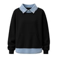 thumbnail image 5 of Frostluinai Sweatshirts with Jean Collared Women Denim Hem Patckwork Pullover Tops Long Sleeve Lightweight Fleece Line Sweat Shirts with Pocket S-XXL, 5 of 7
