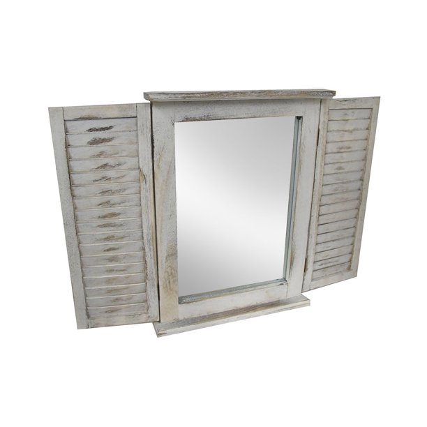 Distressed Finish White Wooden Shutter Wall Mirror Distressed Finish White Wooden Shutter