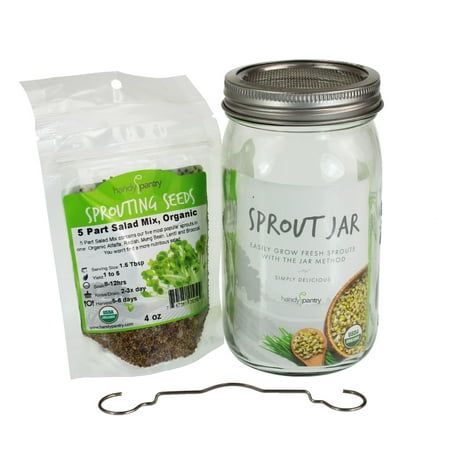Quart Sprouting Jar With Stainless Steel Sprouter Straining Lid, Stand & Organic Sprouting Seeds - Home Kitchen Complete Sprouts