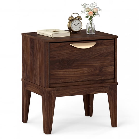Gymax Nightstand w/ Storage Mid Century Modern Bedside Table w/ Drawer Walnut