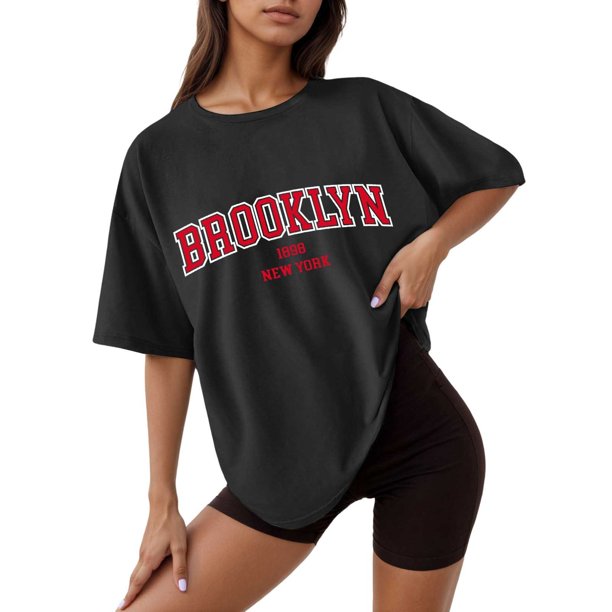 Camiseta holgada de manga corta y cuello redondo con estampado informal para mujer
