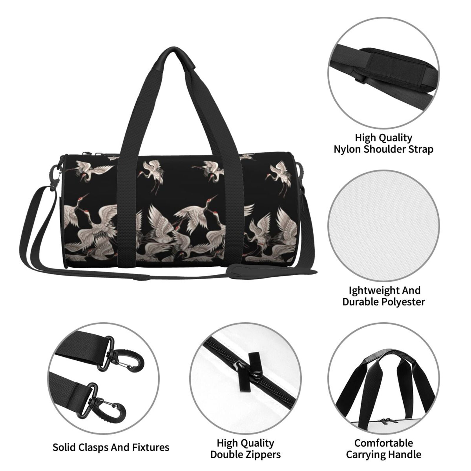 Vsdgher Japanese White Crane 45L Foldable Duffel Bag, Sports Gym Bag,Overnight Bag, Portable Weekender Bag for Airplanes
