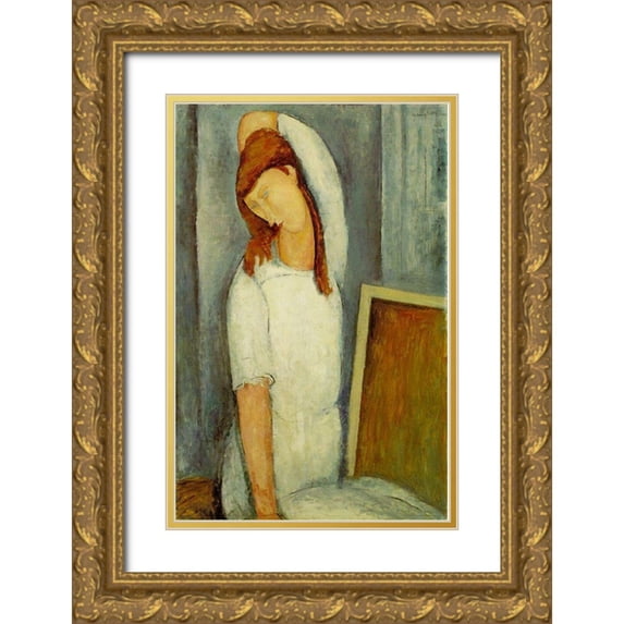 Modigliani, Amedeo 22x32 Gold Ornate Wood Framed with Double Matting Museum Art Print Titled - Jeanne Hebuterne