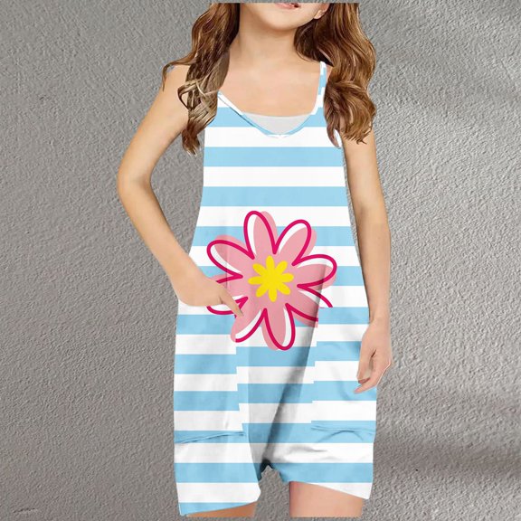 Amidoa Girl Shorts Elastic Waist Casual Summer Shorts,Light Blue,7 Years