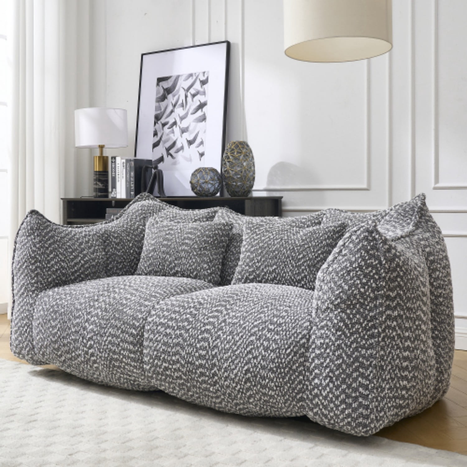 Oversized Bean Bag Chair for 2 People, Soft Chenille Square Floor Sofa with High Resilience Foam Core, Armless Lounge Recliner for Living Room, Bedroom, Gaming & Reading Room, Grey