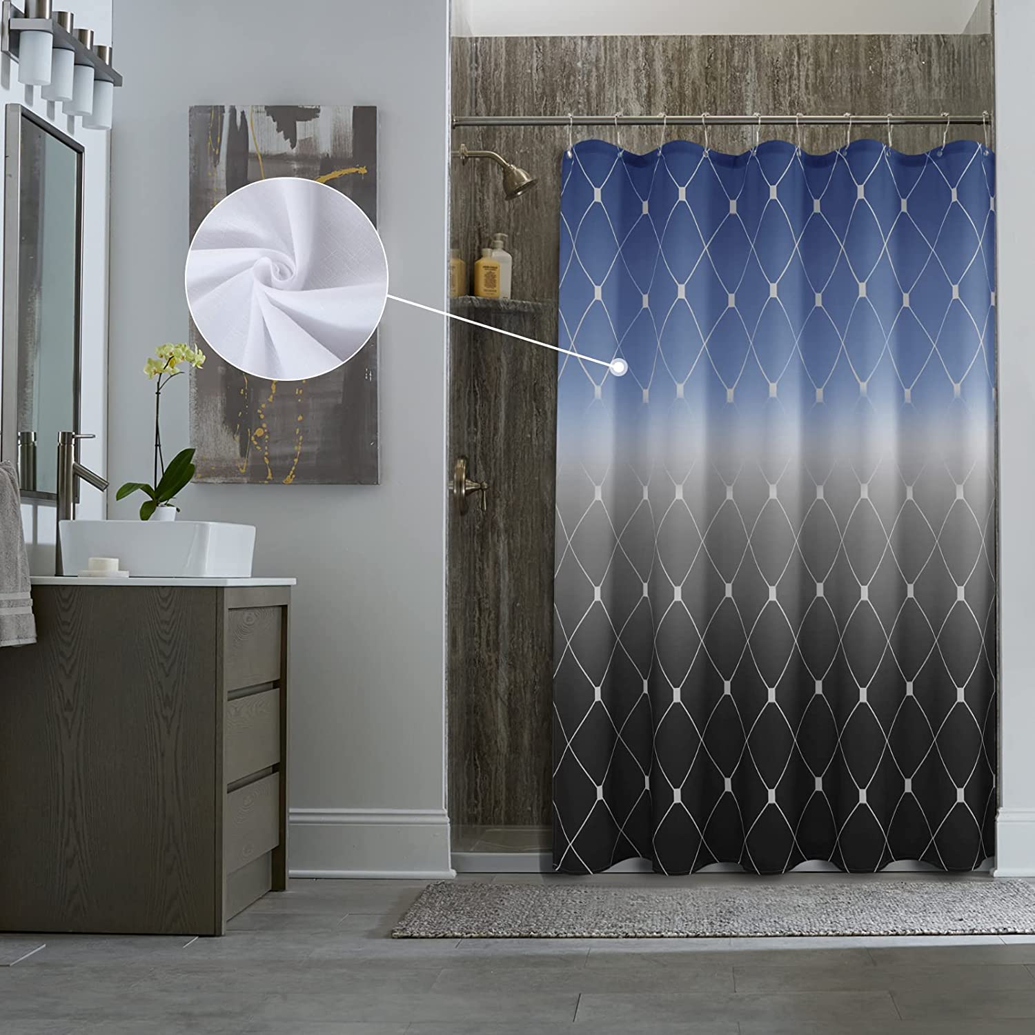 JOOCAR shower curtain, simple blue gray black gradient diamond pattern