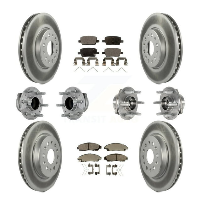 Transit Auto Front Rear Hub Bearing Assembly Coated Disc Brake Rotor and Ceramic Pads Kit (10Pc) for Car Chevrolet Traverse GMC Acadia Buick Enclave FWD - Left Right Side (Driver Passenger) KBB-133281