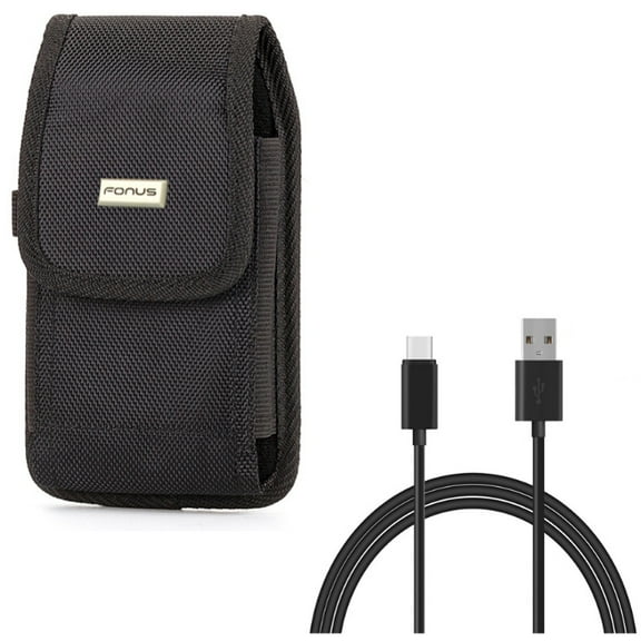 Holster Rugged Case Belt Clip w USB-C 6ft Long Cable TYPE-C Charger Power Cord X6A for Acer Liquid Jade Primo - Alcatel 7 - ASUS ROG Phone, ZenFone AR,6,5z,4,Pro - AT&T Fusion Z, RADIANT Max