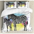 thumbnail image 1 of Mother's Day Duvet Cover Set Queen Size, Zebra Mother and Baby on Splashing Watercolor Splashes Image, Decorative 3 Piece Bedding Set with 2 Pillow Shams, Multicolor, by Ambesonne, 1 of 3
