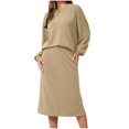 thumbnail image 2 of The Big Save of Today kttectoa Outfits for Women Trendy Fall Winter Outfits for Women Solid Long Sleeve Crew Neck Pullover Tops and Side Slit Skirts 2 Piece Outfits for Women Cyber_Monday, 2 of 7