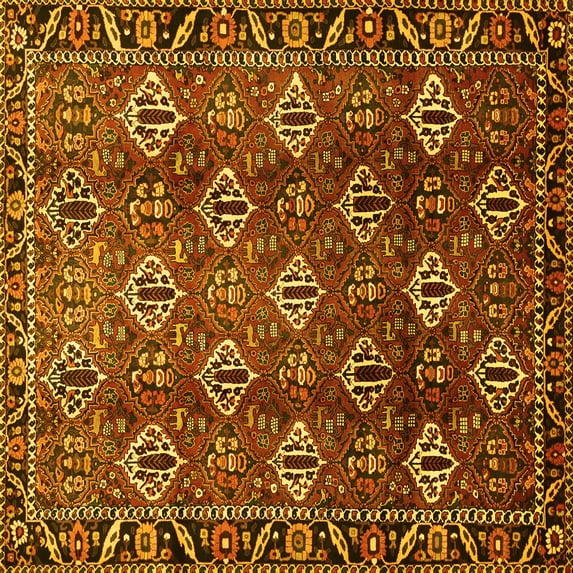 Ahgly Company Machine Washable Indoor Square Persian Yellow Traditional Area Rugs, 8' Square