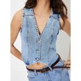 thumbnail image 5 of Women'S Denim Vest Sleeveless V Neck Jean Vest Top Button Down Crop Waistcoat Vest Blue S, 5 of 9