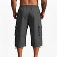 thumbnail image 4 of Cargo Shorts for Men Relaxed Fit 3/4 Long Shorts Below Knee Workout Hiking Summer Lightweight Elastic Waist Drawstring Capri Cargo Pants with Pockets Dark Gray M, 4 of 5