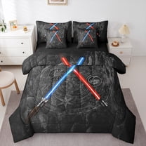 Castle Fairy 7-Piece King Size Bedding Set, Abstract Lightsaber Vintage Retro Print