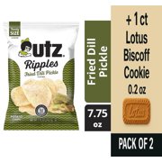 Utz Fried Dill Pickle Ripples Potato Chips Family Size 7.75 oz - Pack of 2 & Lotus Biscoff Cookie - 0.2 Oz - 1 ct
