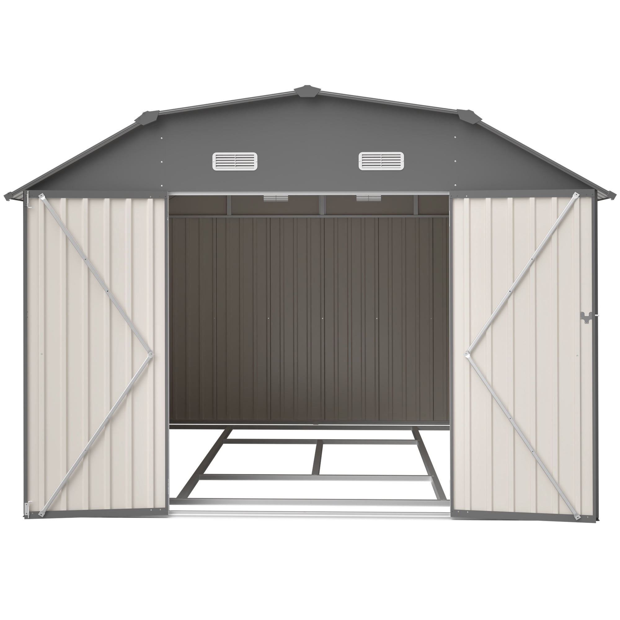 LZBEITEM 10' x 12' Metal Outdoor Storage Shed with Floor Frame Kit, Tool Shed Heavy Duty with Window and Lockable Door for Garden Backyard, 10.24 Psf