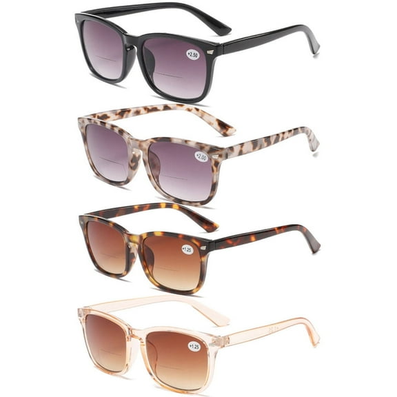 4 Pairs of Square Oversized Tinted Bifocal Reading Glasses 1.00 Sunglasses for Women Gradient Personalized Fashion Fishing Readers 1.00 Strength UV