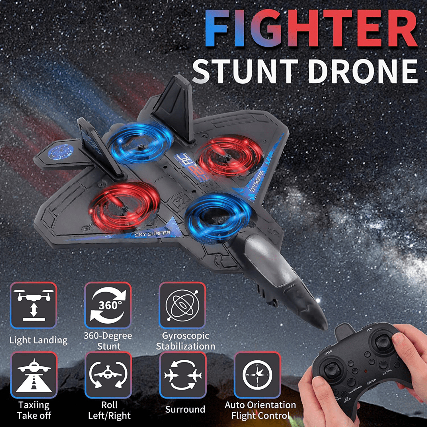 Richgv Remote Control Plane for Kids, RC Airplane Helicopter Toys for Boys, RC Jet Plane Drone for Kids Stunt RC Plane for Adults