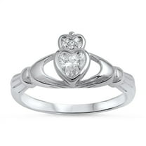 CHOOSE YOUR COLOR Heart Claddagh Clear CZ Promise Ring .925 Sterling Silver Band White Female Size 6