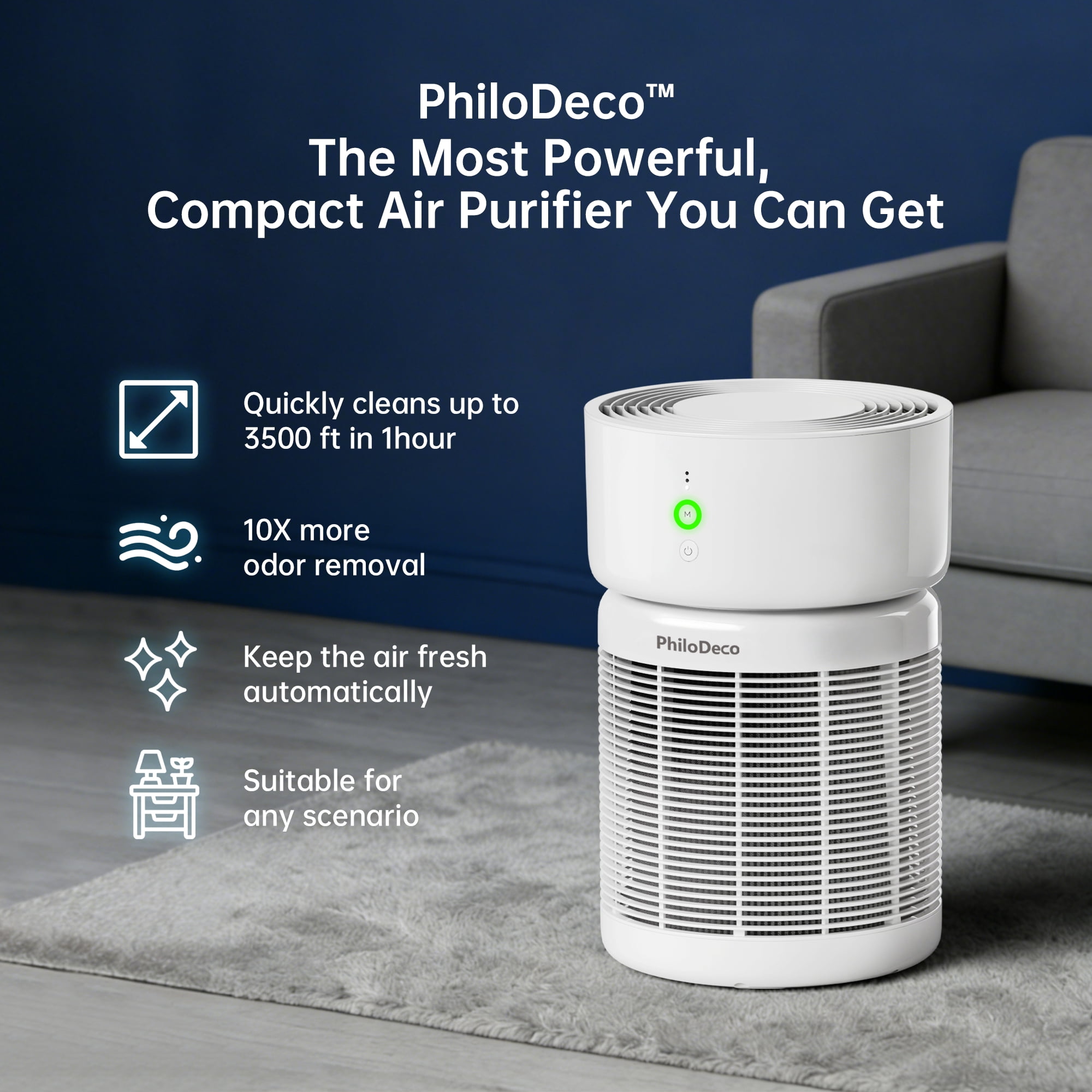 PhiloDeco HEPA Air Purifier,Covers Up to 3,500 sq ft,PM2.5 Air Quality Monitoring,Smart WiFi Control, Auto, Pet, And Sleep Modes,Effectively Removes Dust, Pollen, And Wildfire Smoke,Relieves Allergy