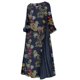 thumbnail image 3 of Vestido Manga 3/4 Vestido De Cuello Redondo Mujer Ropa Vintage Estampado De Flores, Azul Oscuro, XL Sweethay AP002211-20, 3 of 6