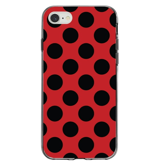 DistinctInk Clear Shockproof Hybrid Case for iPhone 7 8 SE (2020 Model) 4.7" Screen TPU Bumper Acrylic Back Tempered Glass Screen Protector - Black & Red Polka Dots