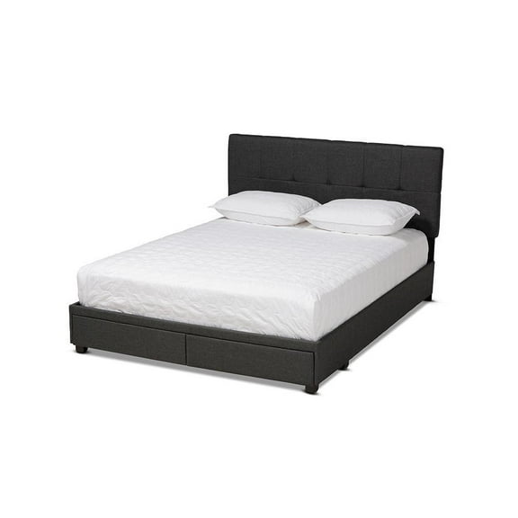 Baxton Studio Netti Dark Grey Fabric Upholstered 2-Drawer King Size Platform Storage Bed