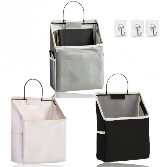 3 Pcs Hanging Storage Baskets – Fabric Wall Organizer with Pockets, Wall Storage for Kitchen, Bedroom, Office, RV Camper