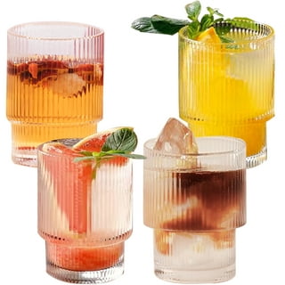 Drinking Glasses Set of 4 - 17.9oz Iced Coffee Glasses, Iced Tea Glasses,  Cute Tumbler Cup, Cocktail Glasses, Whiskey, Wine, Soda, Clear Water Cups