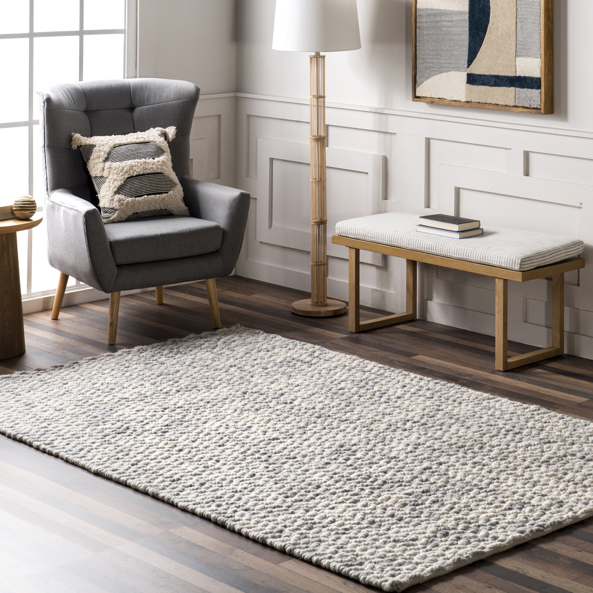 Handmade Blue and Ivory Wool Chevron 4' x 6' Area Rug