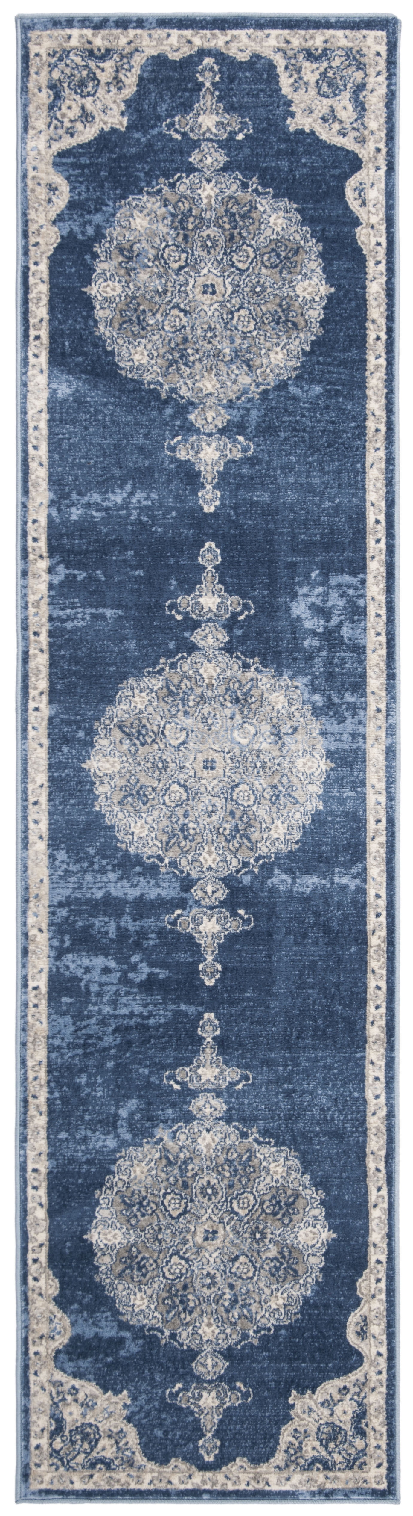 SAFAVIEH Brentwood Cahal Oriental Runner Rug, Navy/Light Gray, 2' x 22'