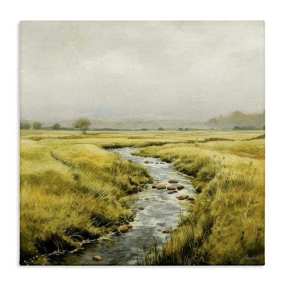 Stupell Industries Calming Horizon River Landscape & Nature Painting Wrapped Canvas Art Print Wall Art, 17 x 17