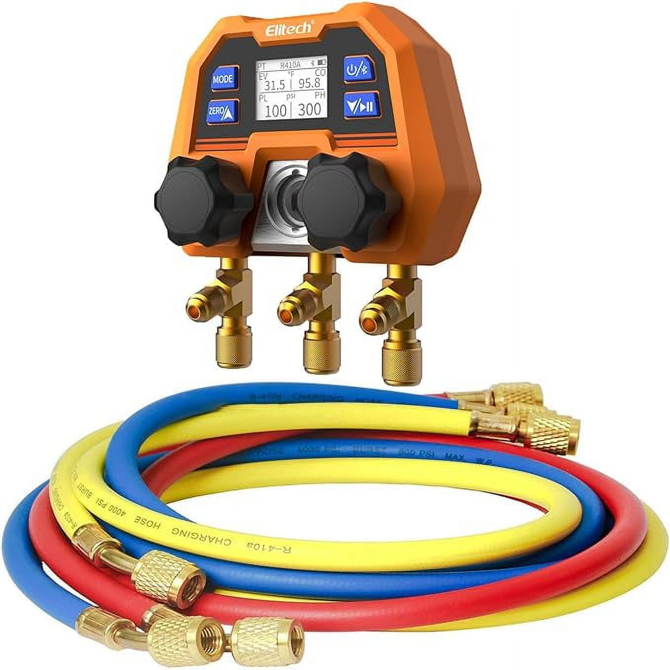 Elitech Smart Digital Manifold Gauge with Hoses, Subverse Traditional Pressure Gauge, DMG-4B