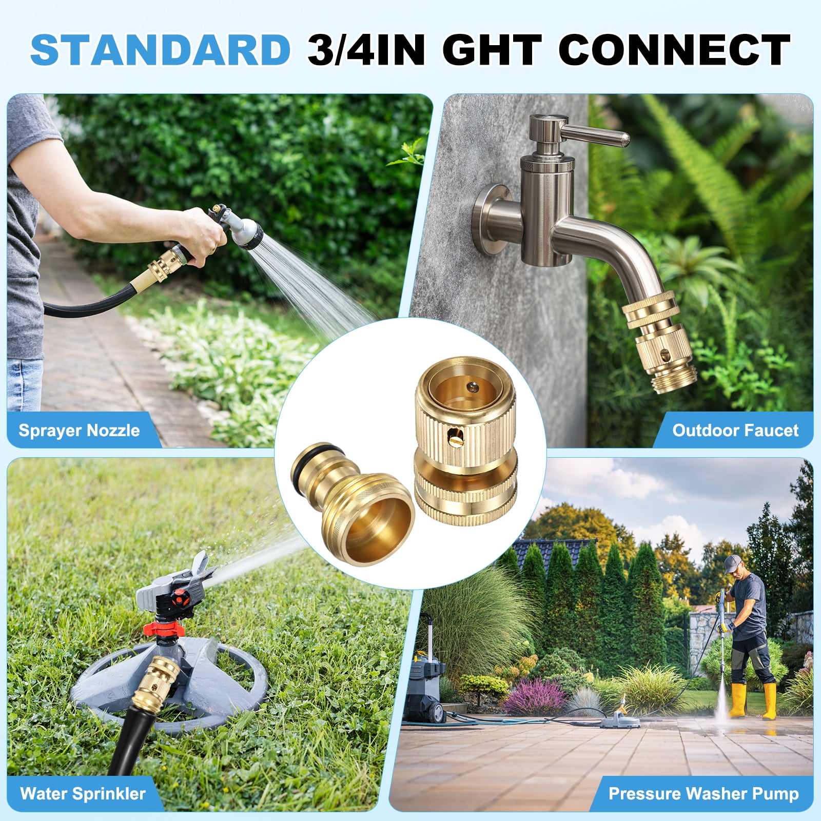 4 Set Garden Hose Quick-Connect, 3/4 Inch GHT Solid Brass Water Hose Fitting